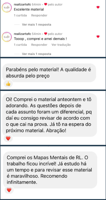 Depoimentos via Instagram e WhatsApp